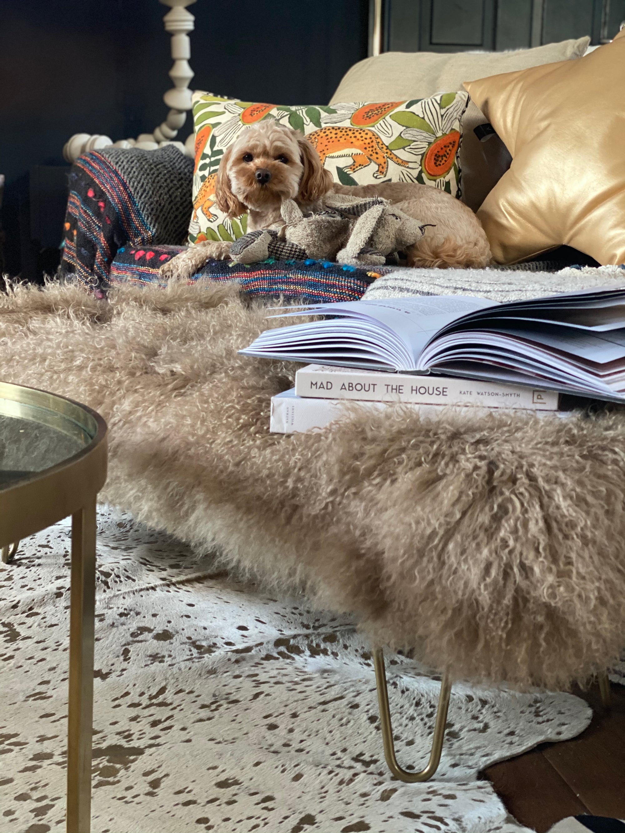 mongolian footstool caramel