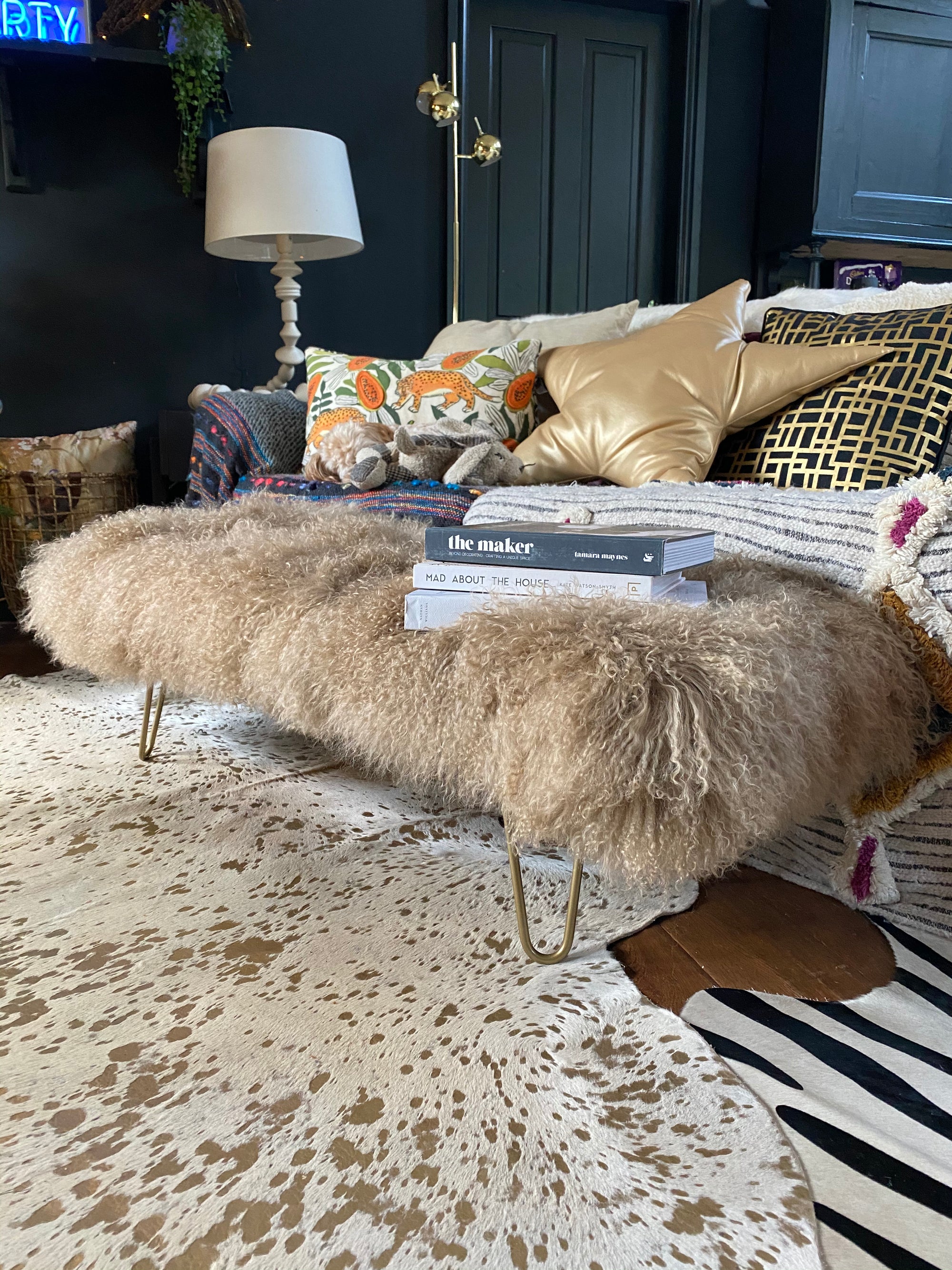 mongolian footstool caramel 