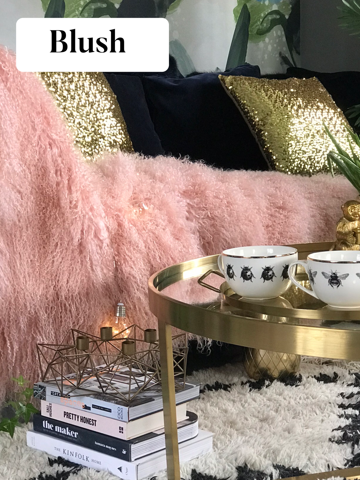 Blush mongolian fur sales pillow