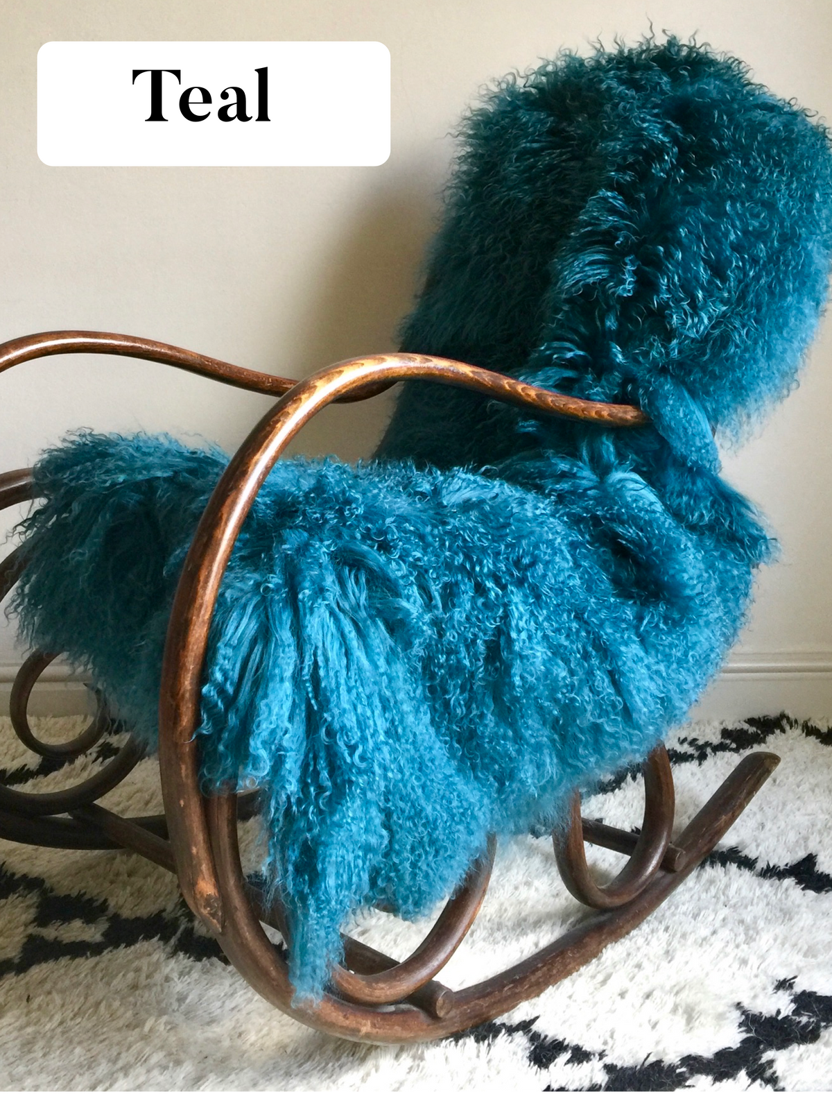 Teal Turquoise blue mongolian sheepskin throw rug 
