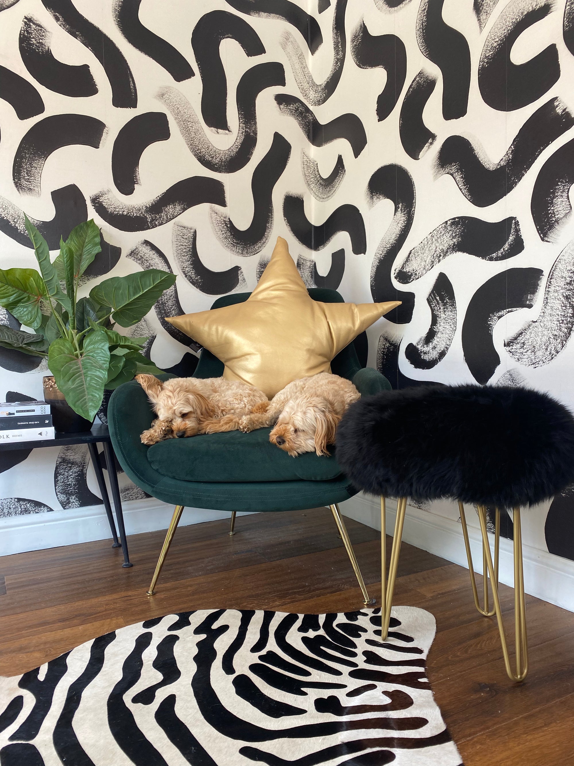 black sheepskin stool