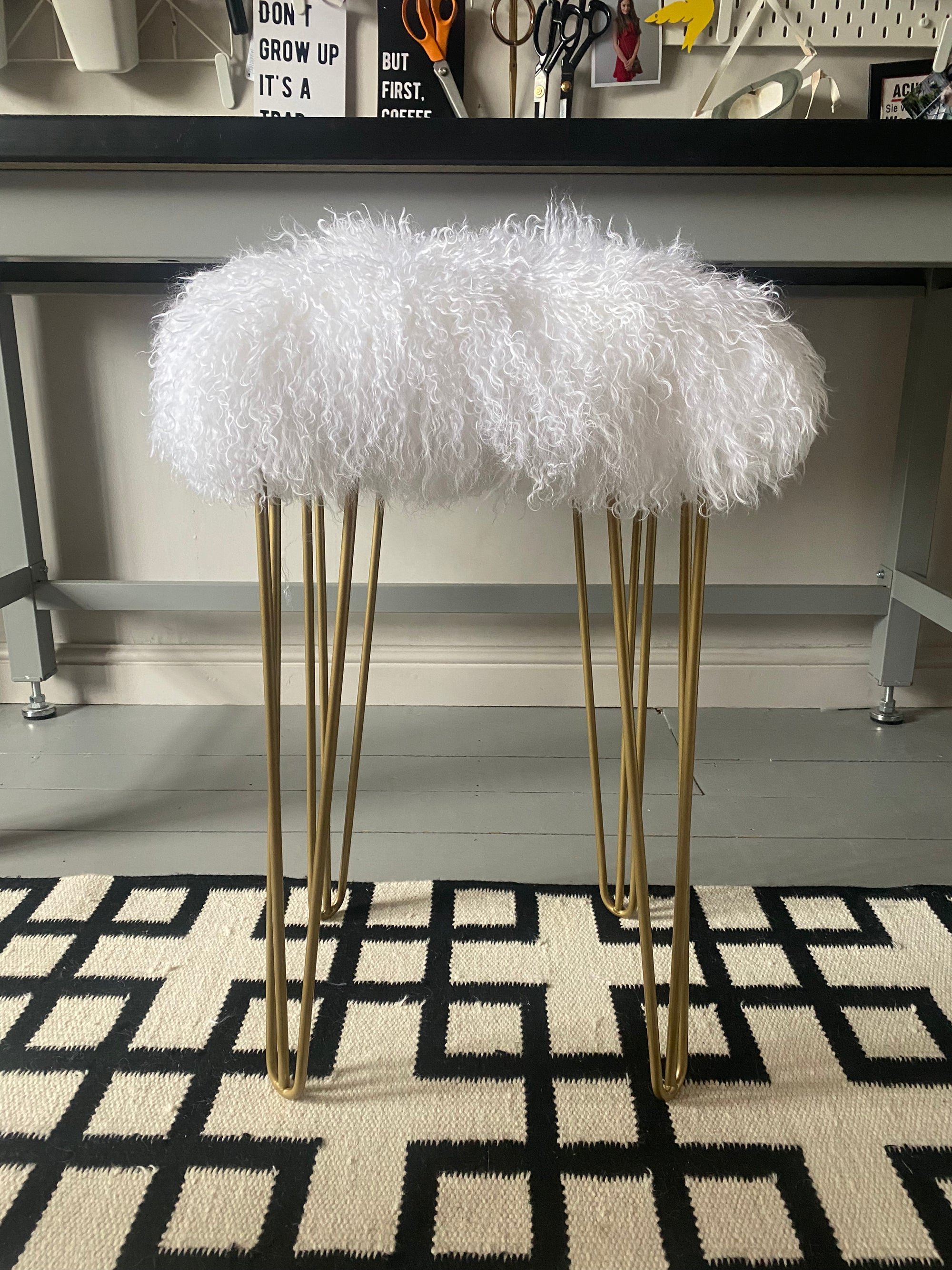 Bar stools sheepskin upholstery 