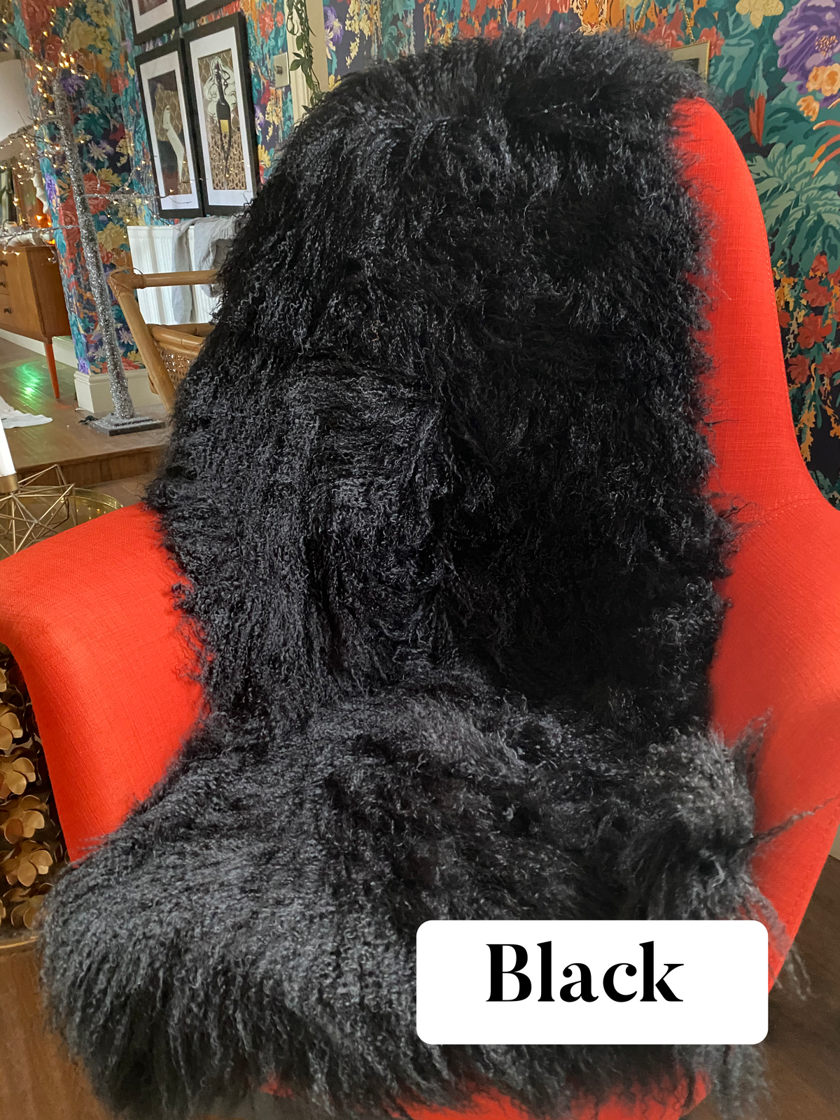 black mongolian sheepskin throw rug 