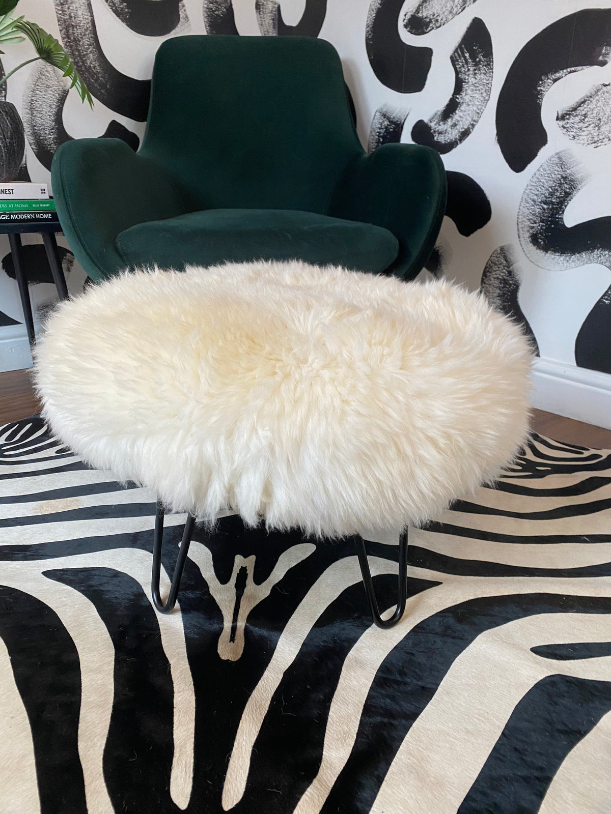 round sheepskin footstool