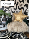 Oyster beige greige mongolian sheepskin throw rug 
