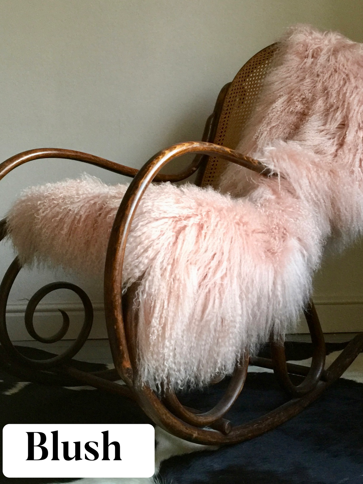 Blush pink mongolian sheepskin throw rug 