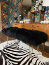 Black Extra Large Mongolian Sheepskin upholstered bench with hairpin legs