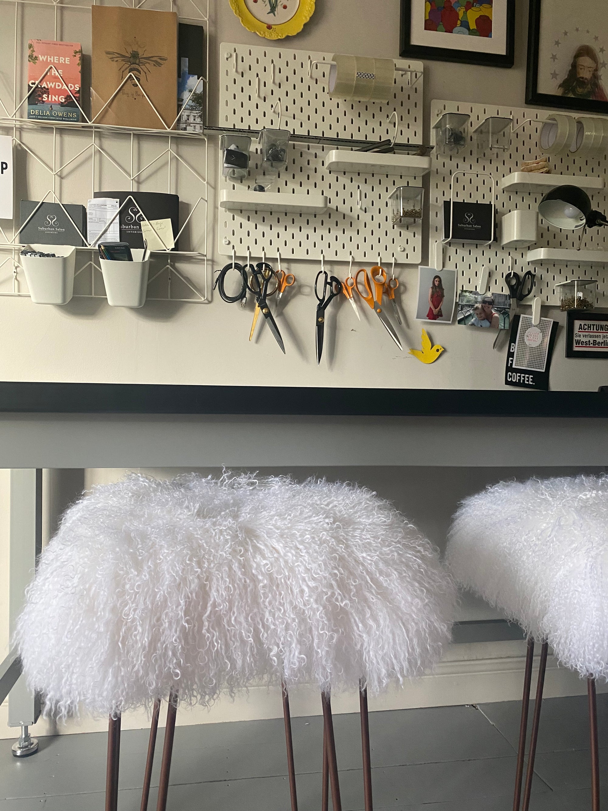 Bar stools sheepskin upholstery 