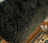 Olive green mongolian sheepskin upholstered bench with hairpin legs