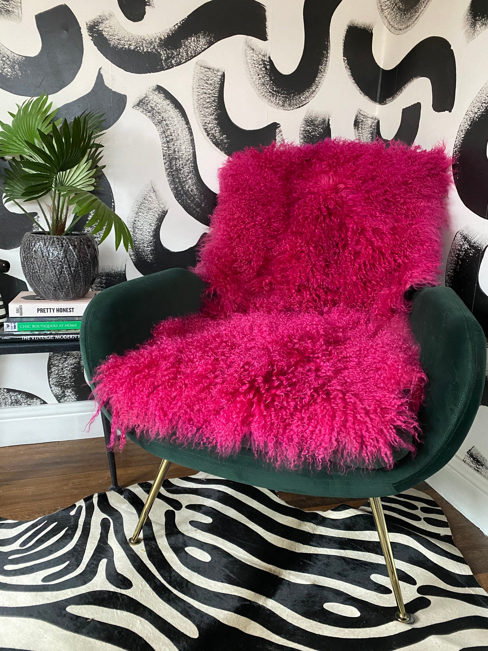 magenta bright pink sheepskin mongolian throw sheet runner 