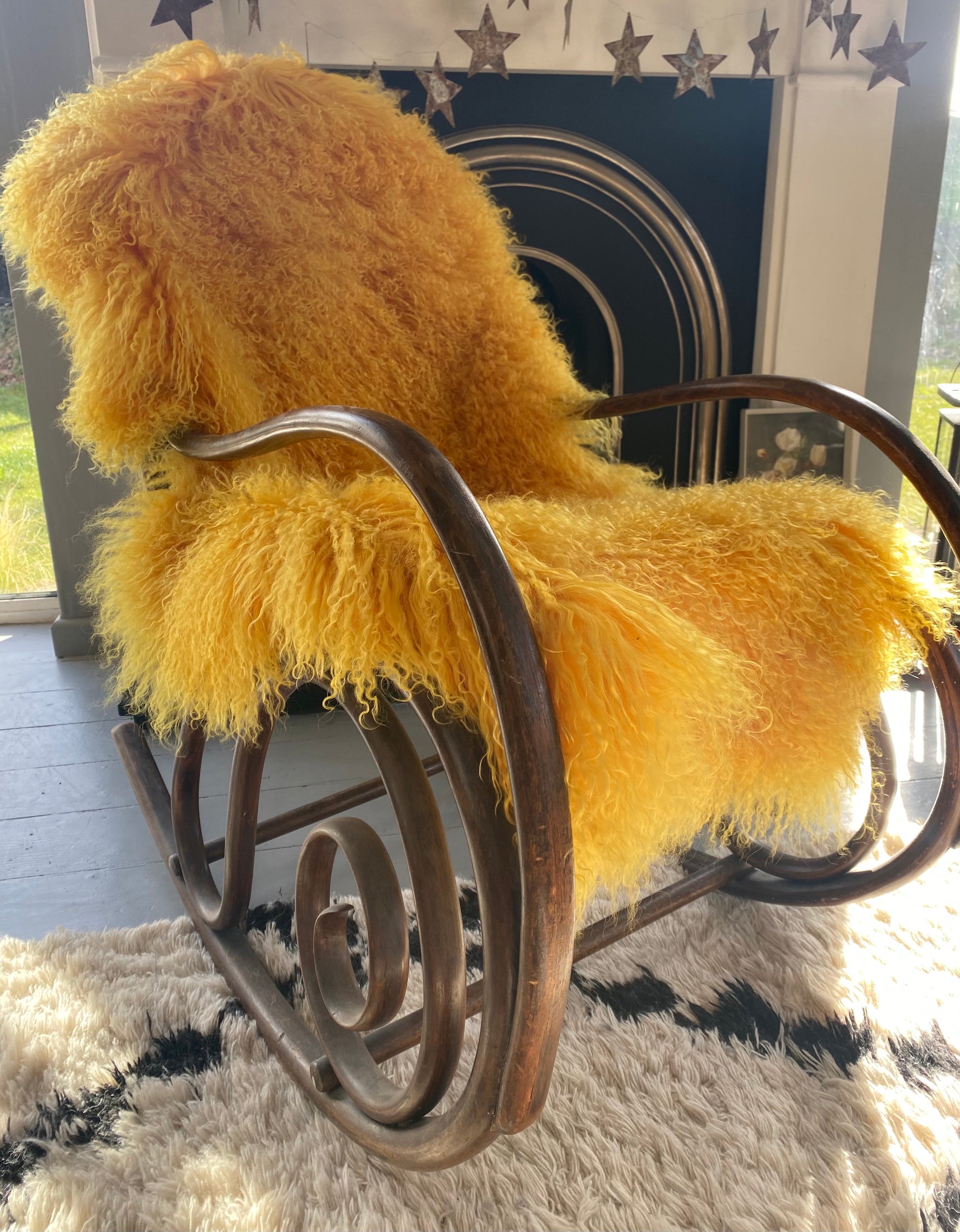 MUSTARD YELLOW mongolian sheepskin throw runner rug