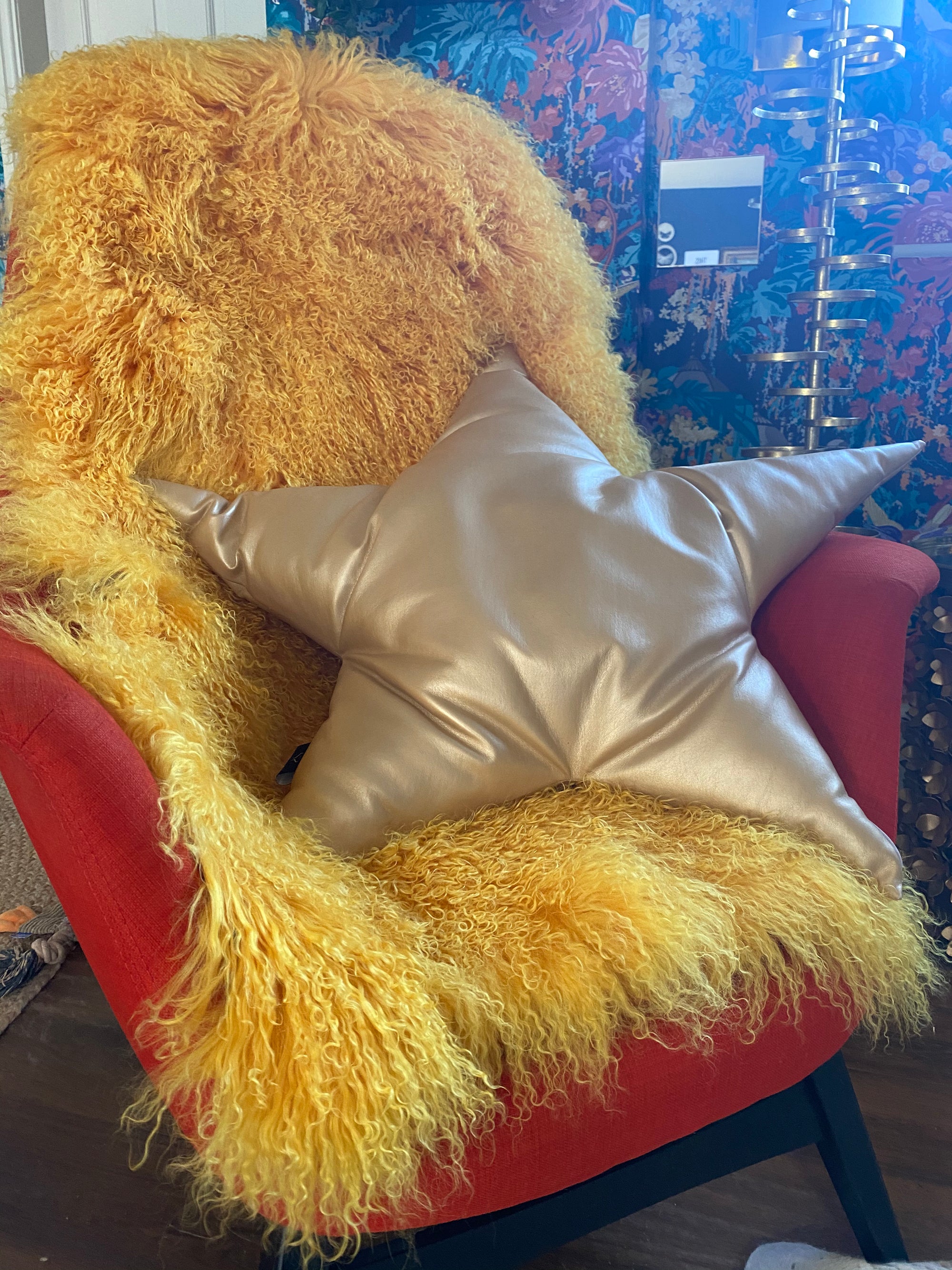 MUSTARD YELLOW mongolian sheepskin throw runner rug