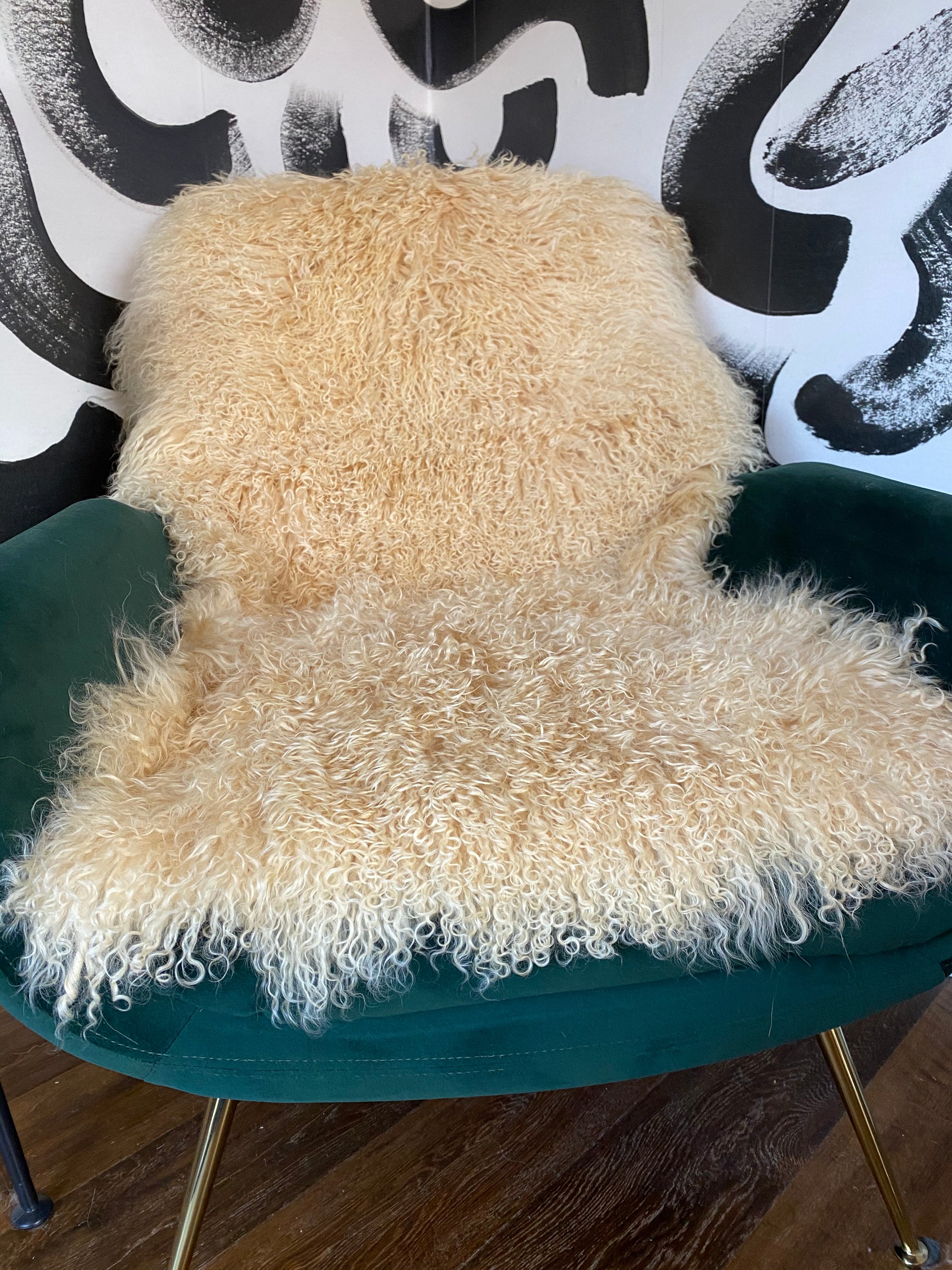 Oatmeal cream beige Mongolian Sheepskin throw sheet rug