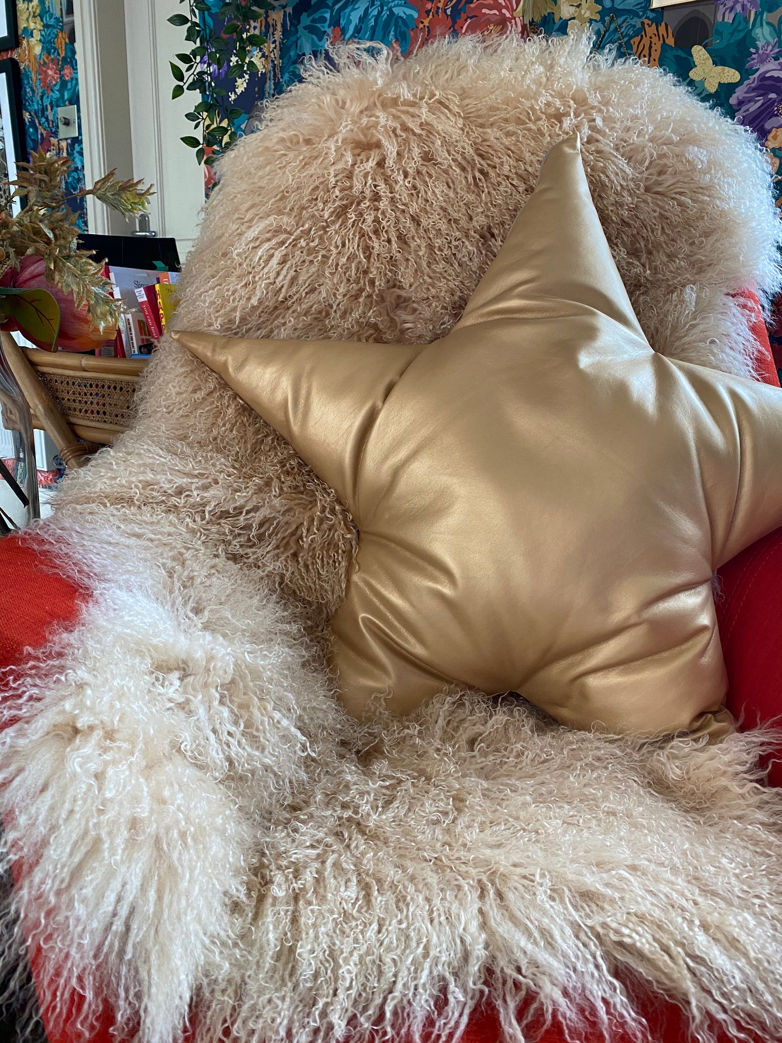 oatmeal mongolian sheepskin bench 