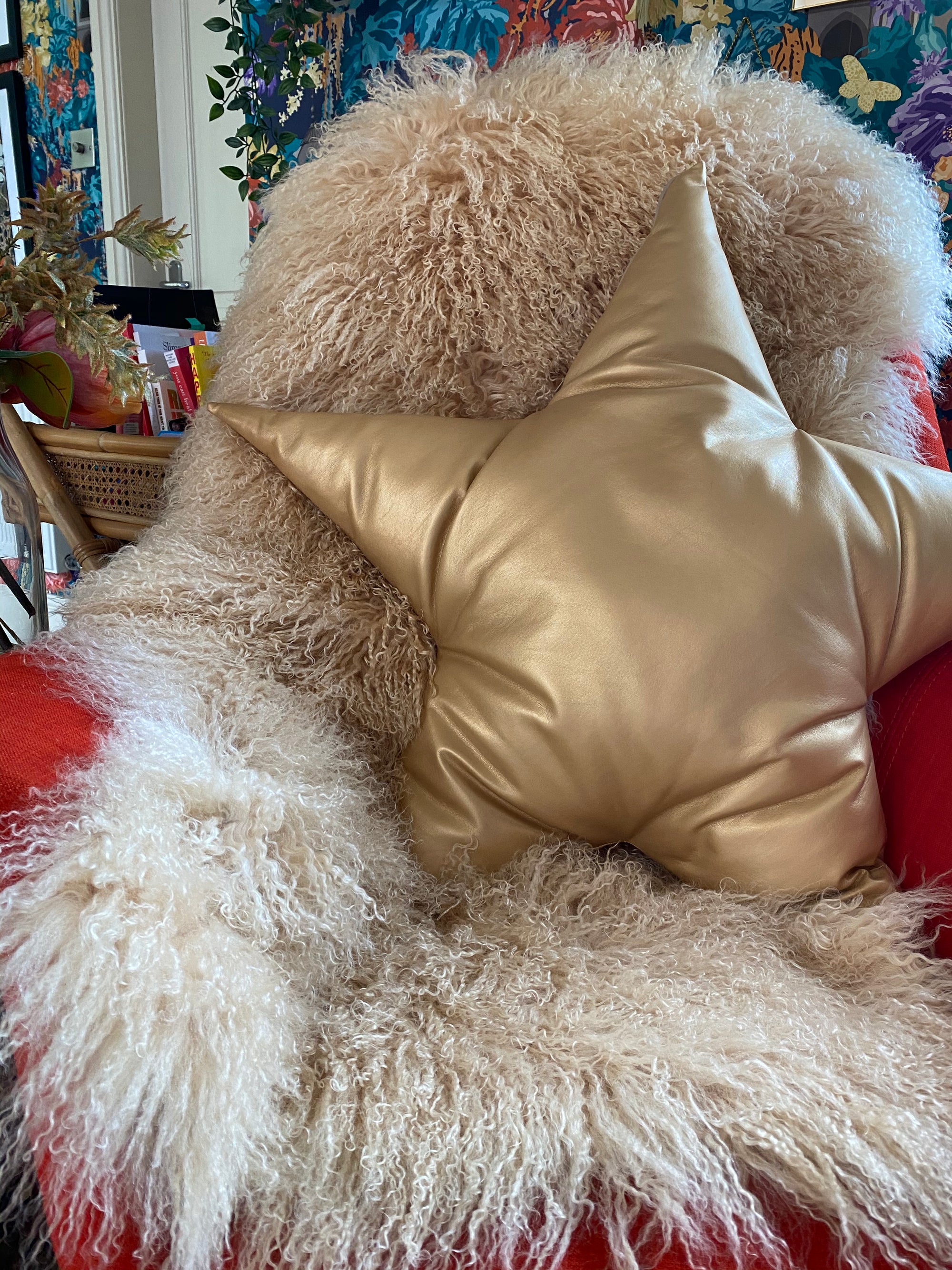 oatmeal mongolian sheepskin bench 