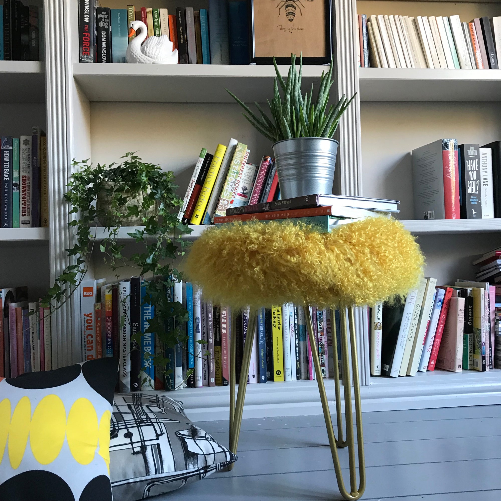 mustard Mongolian Sheepskin stool 