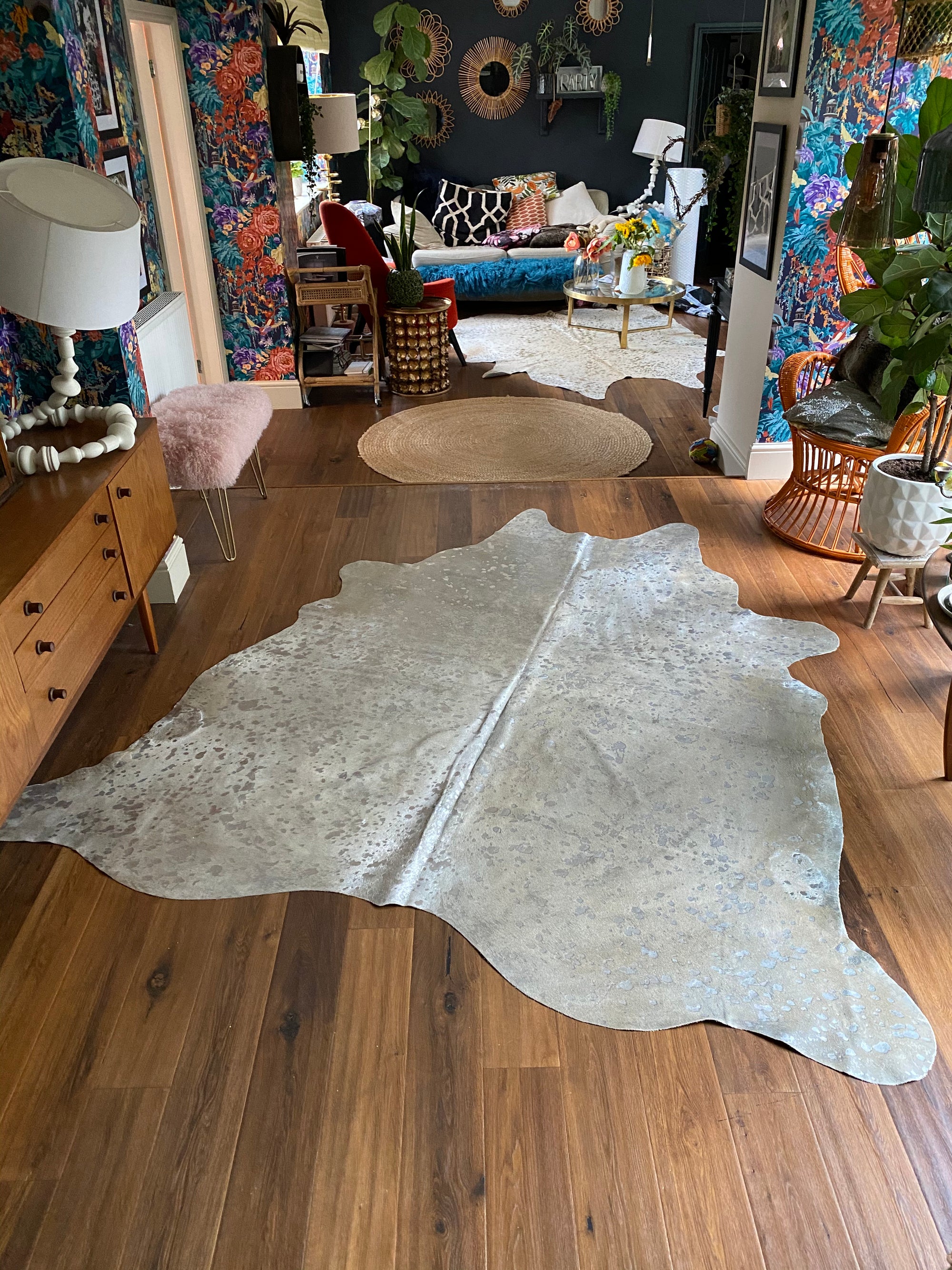 Silver genuine leather metallic cowhide