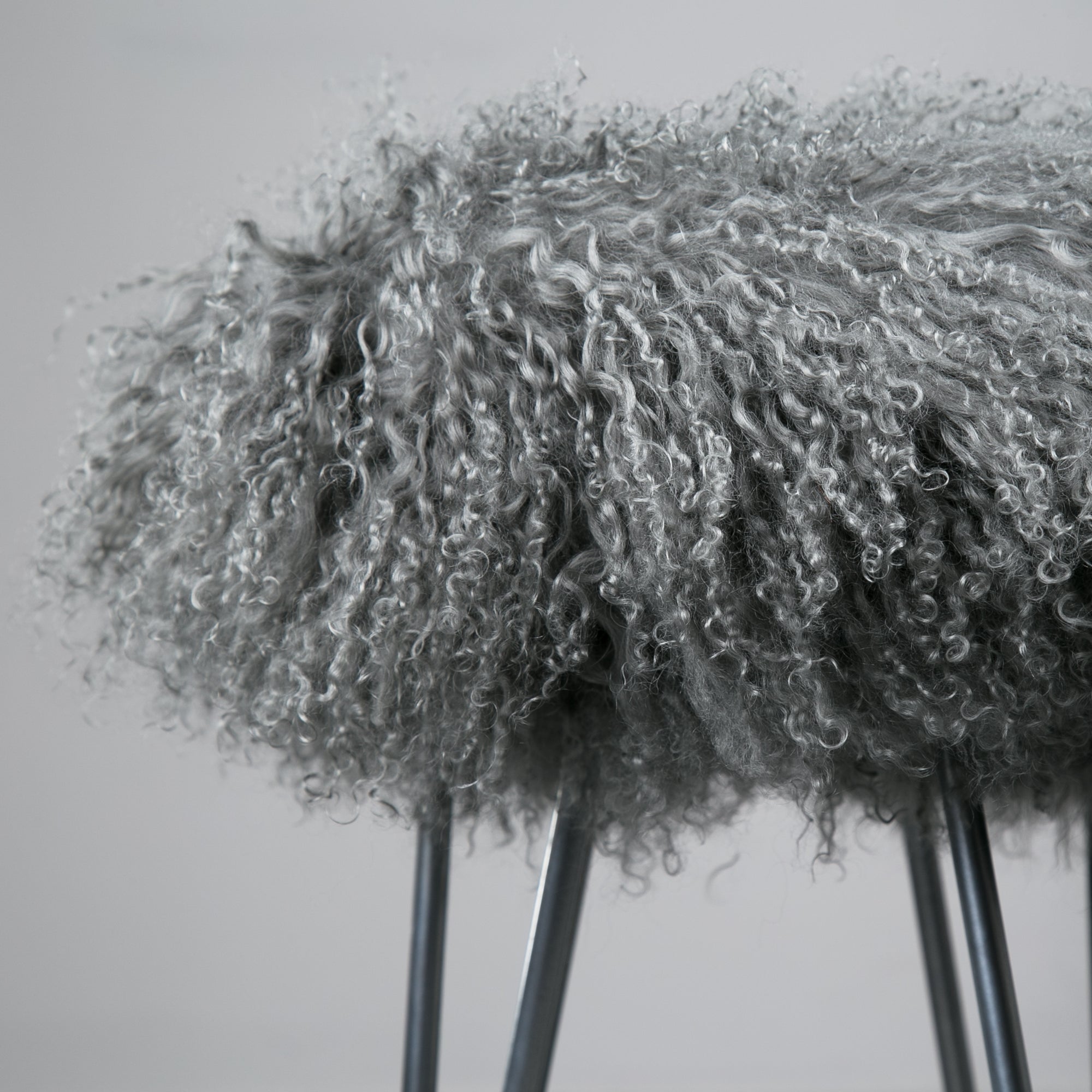 grey Mongolian Sheepskin stool