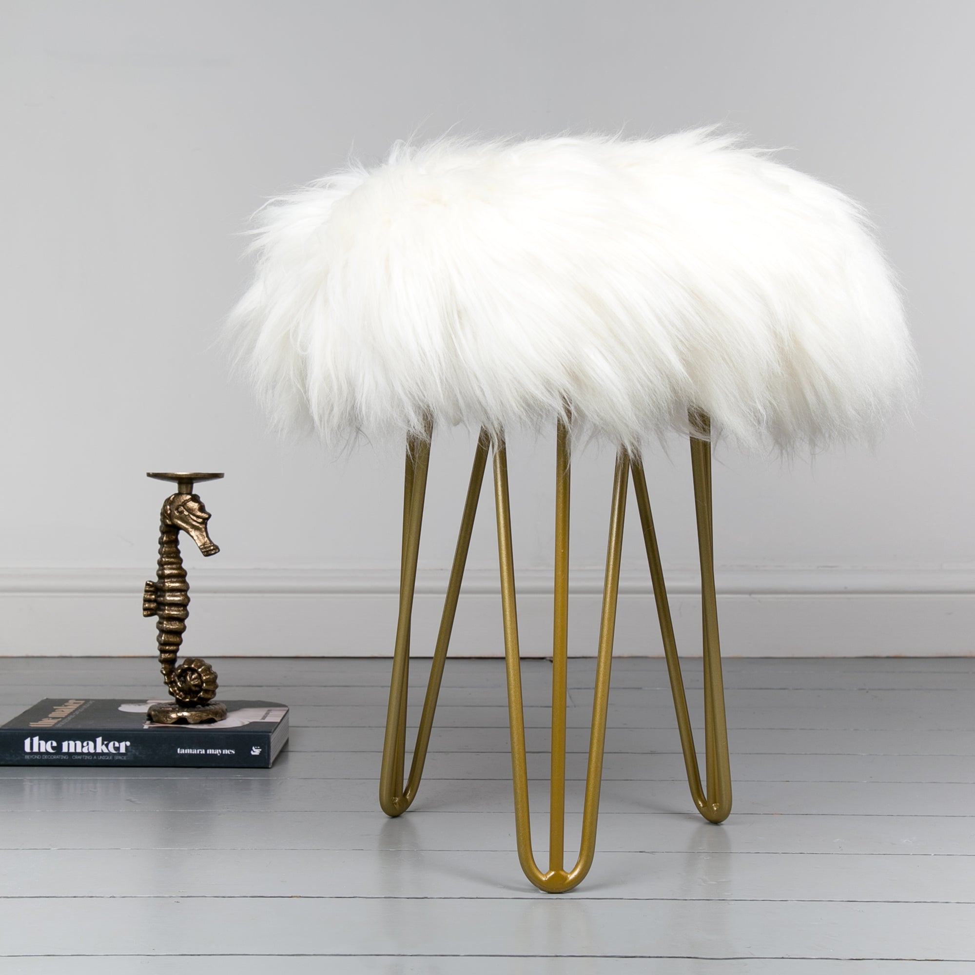 Mongolian Sheepskin Upholstered Console Stool