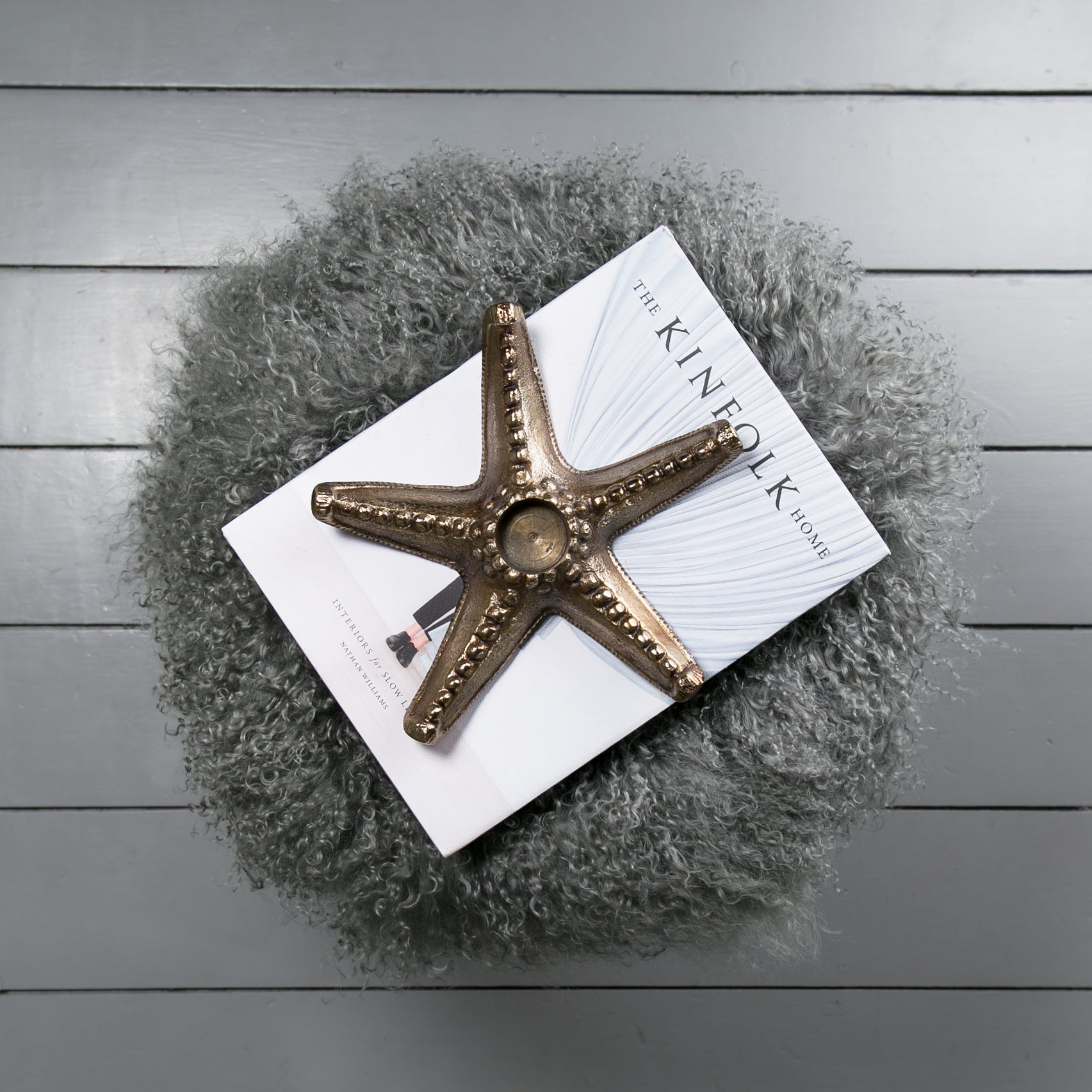 Mongolian Sheepskin Upholstered Console Stool