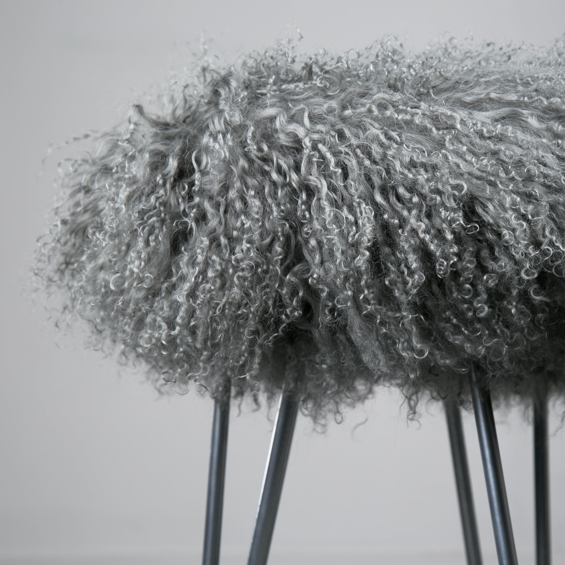 grey Mongolian Sheepskin stool