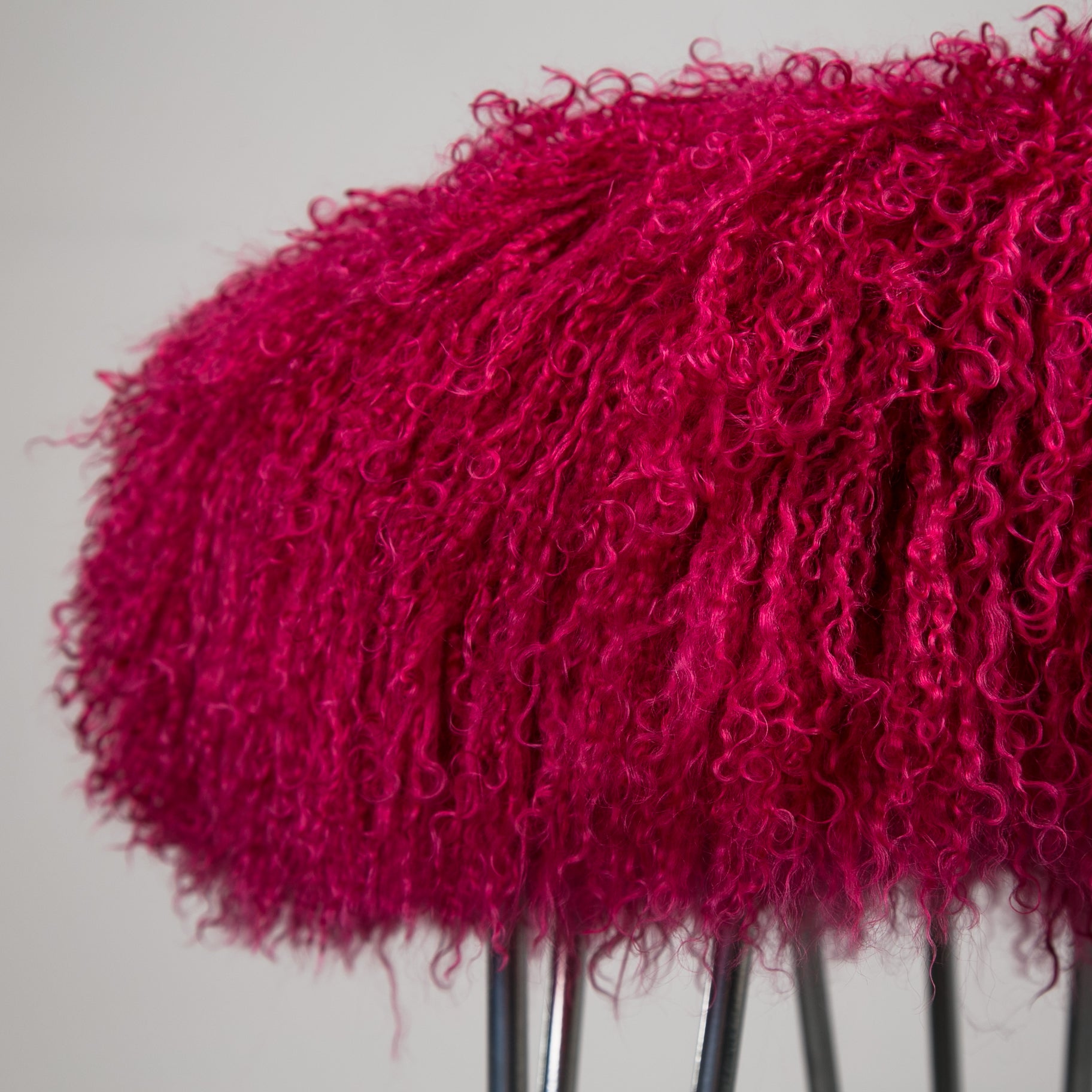 Mongolian Sheepskin Upholstered Console Stool