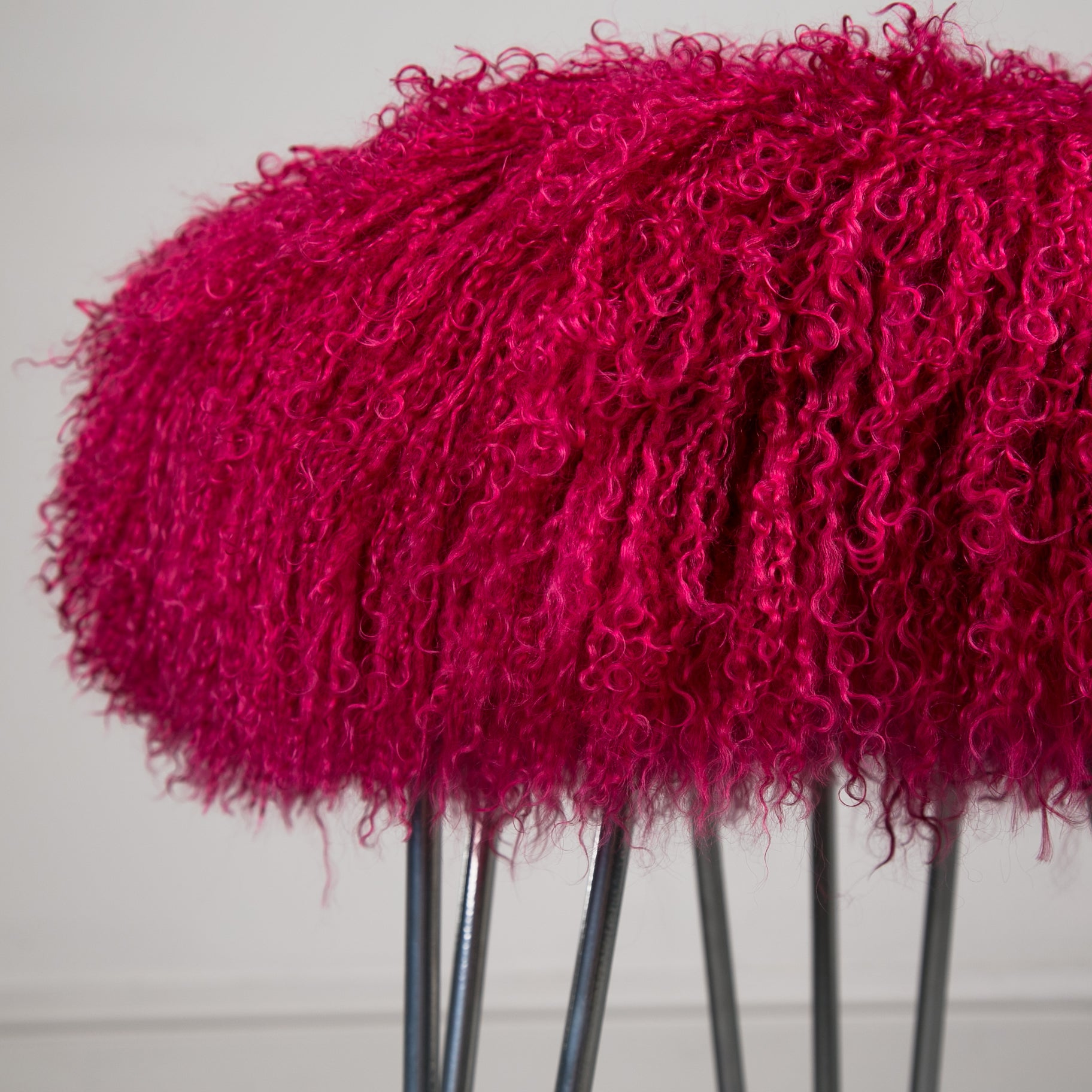 magenta pink Mongolian Sheepskin stool 