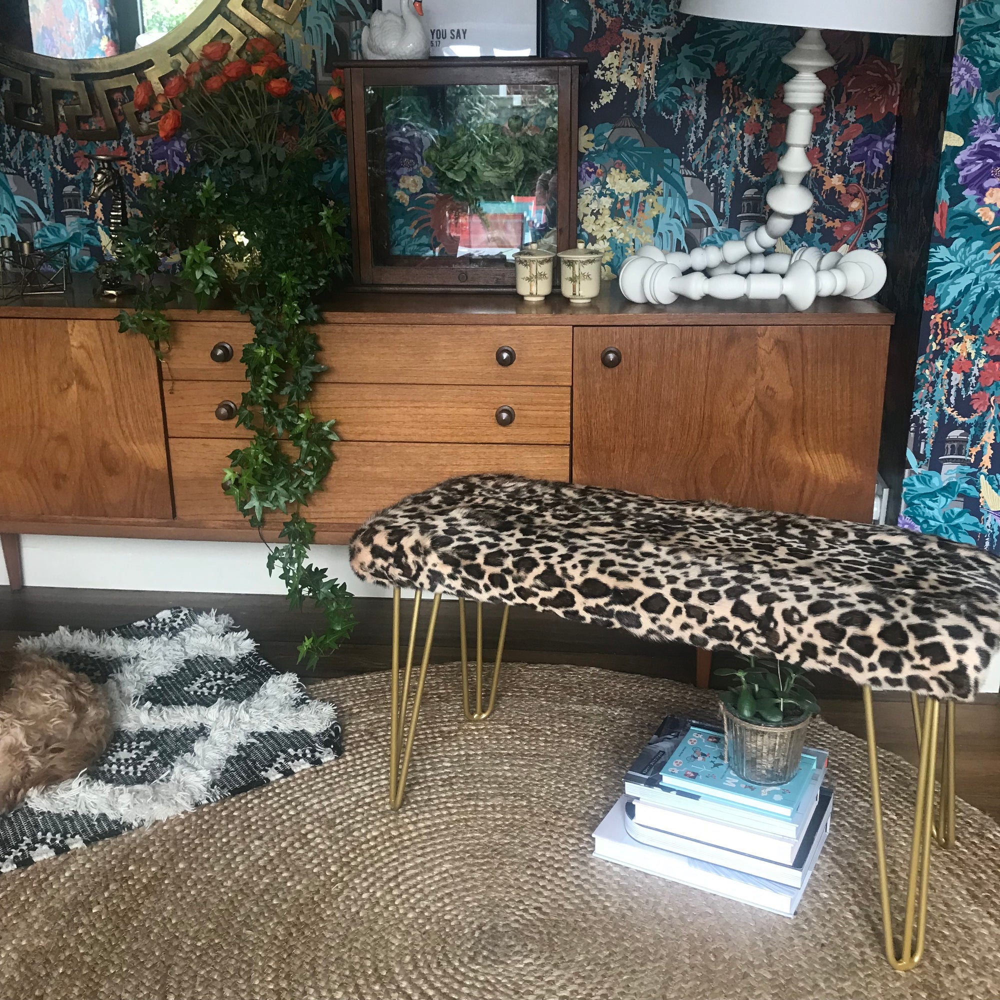 Animal Print Upholstered Bench
