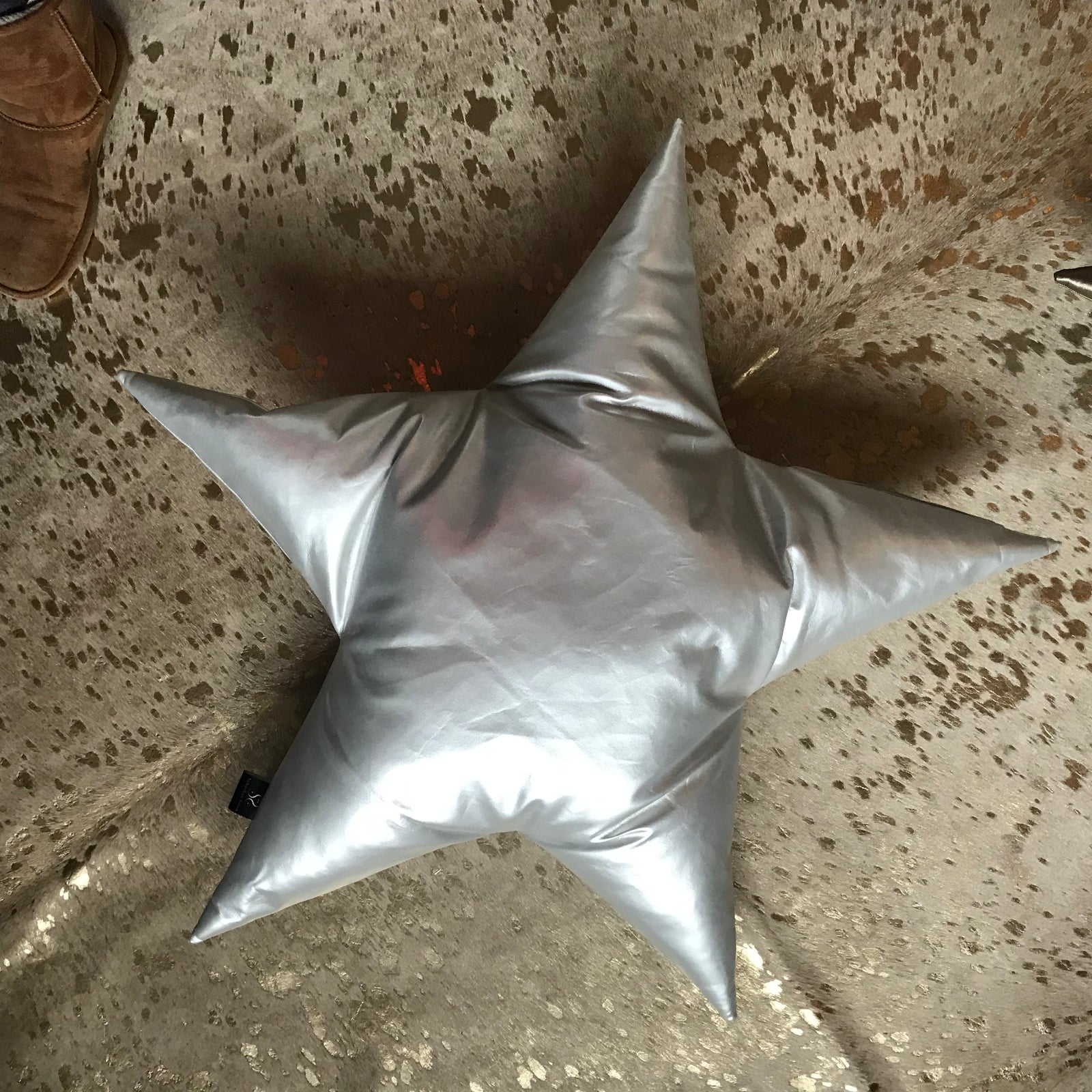 Silver faux leather handmade star cushion