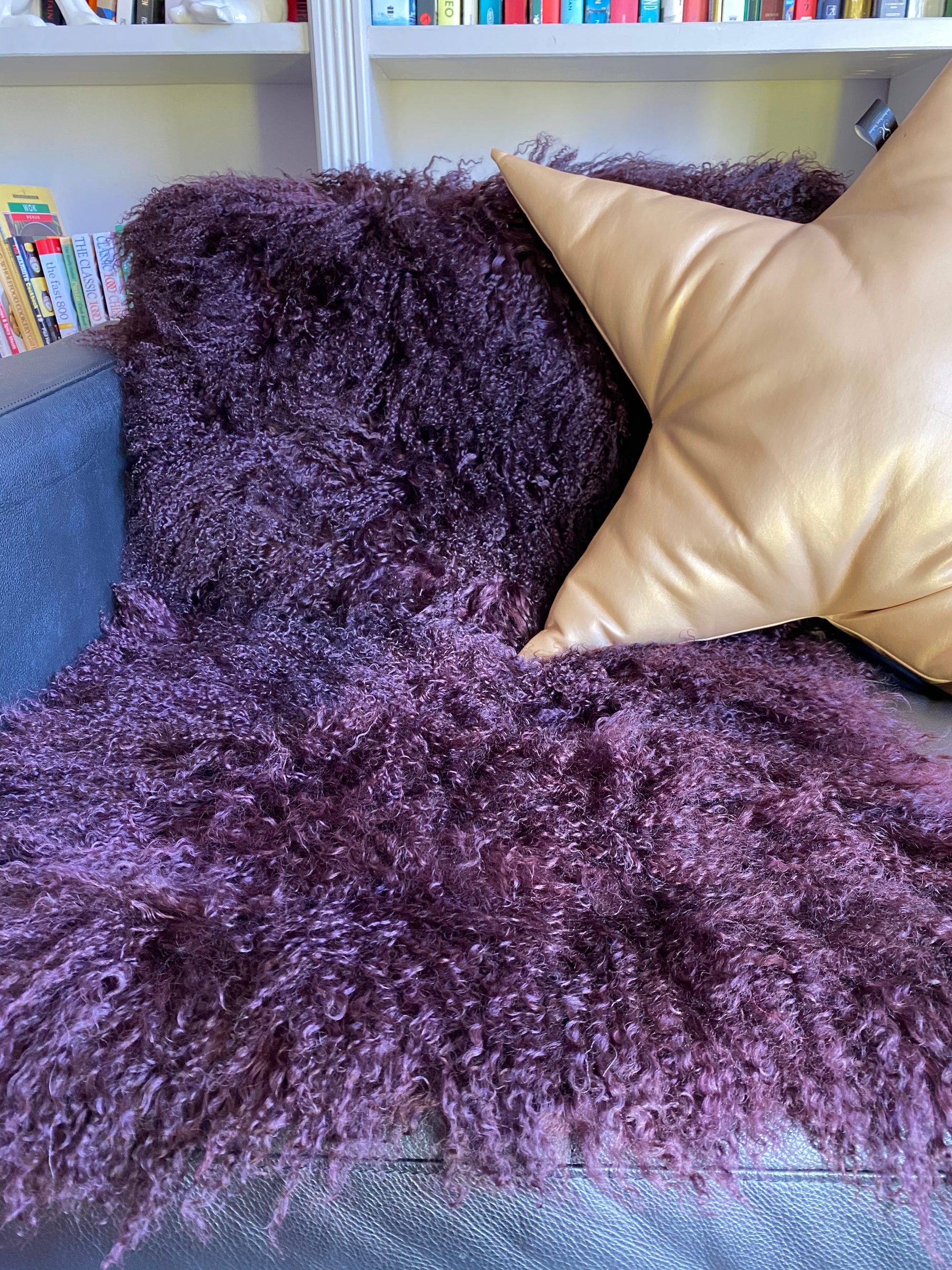 wine mongolian sheepskin throw 