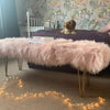 Blush Pink extra large mongolian upholstered metallic hairpin leg bench