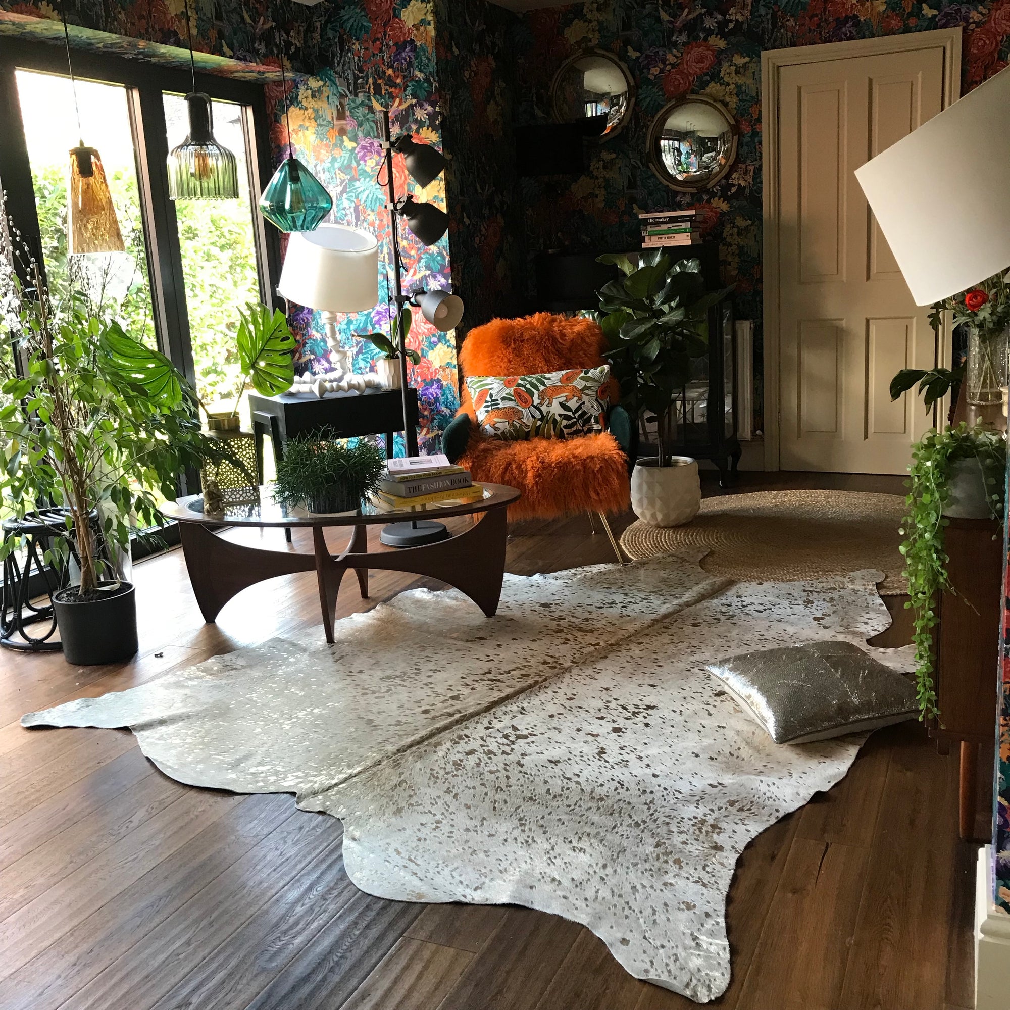 Gold metallic speckled cowhide genuine leather