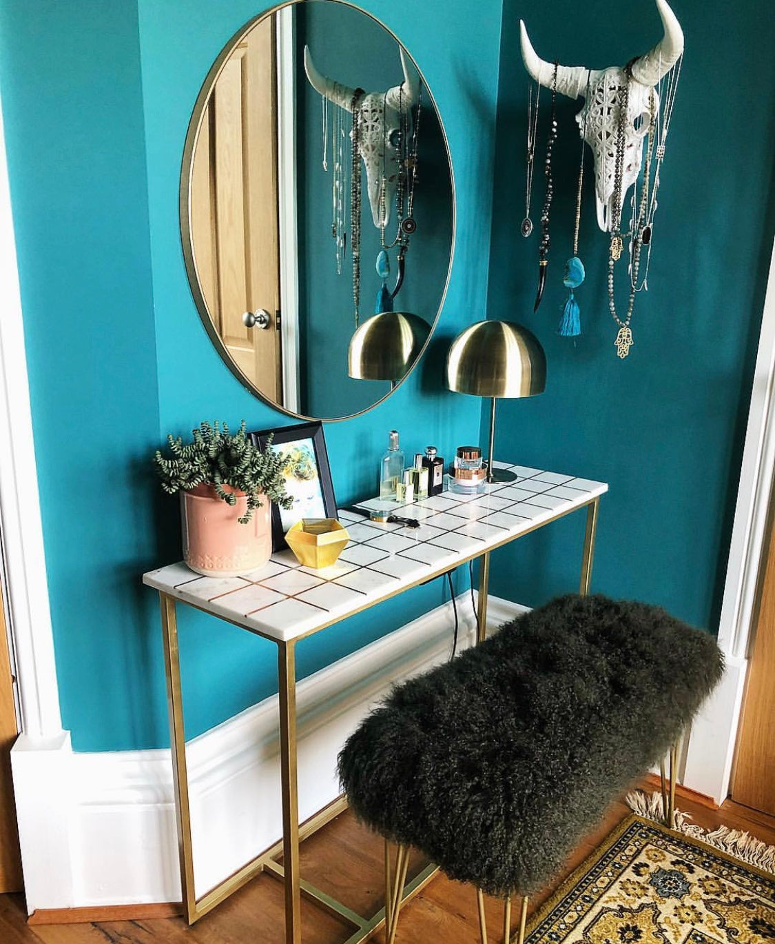 olive tree Mongolian Sheepskin stool 