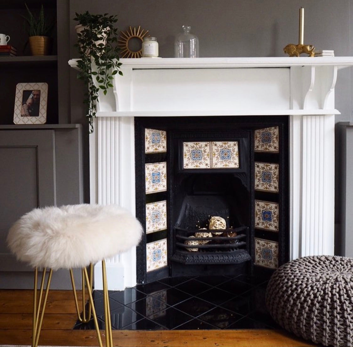 English Sheepskin Upholstered Console Stool