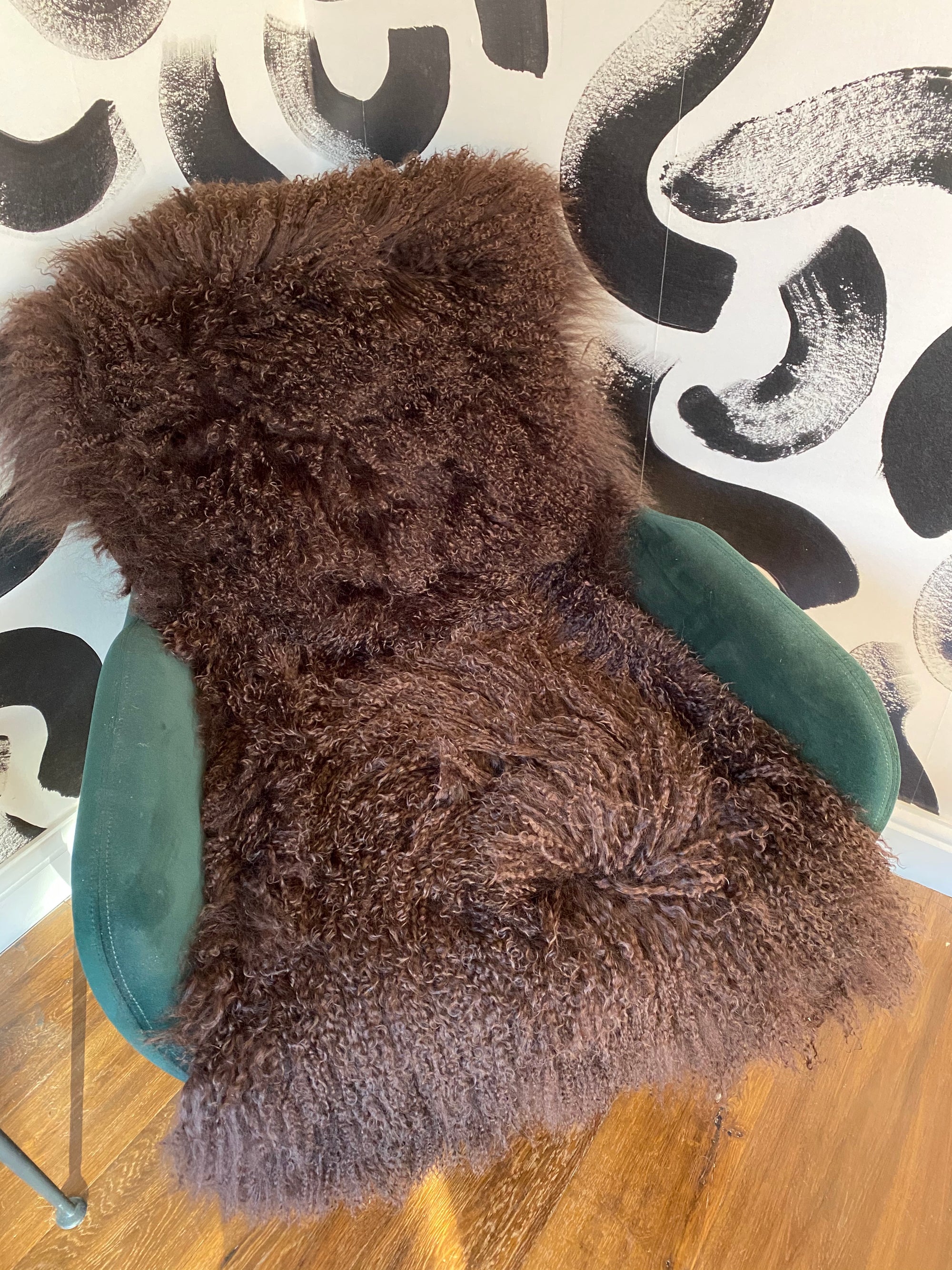 mocha mongolian sheepskin throw bench