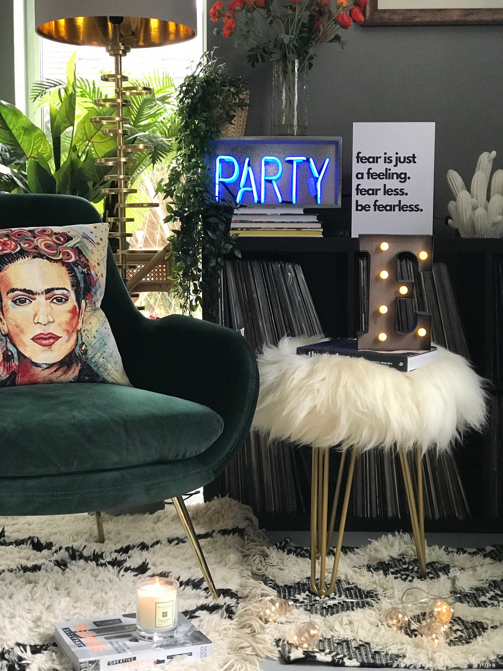 English Sheepskin Upholstered Console Stool