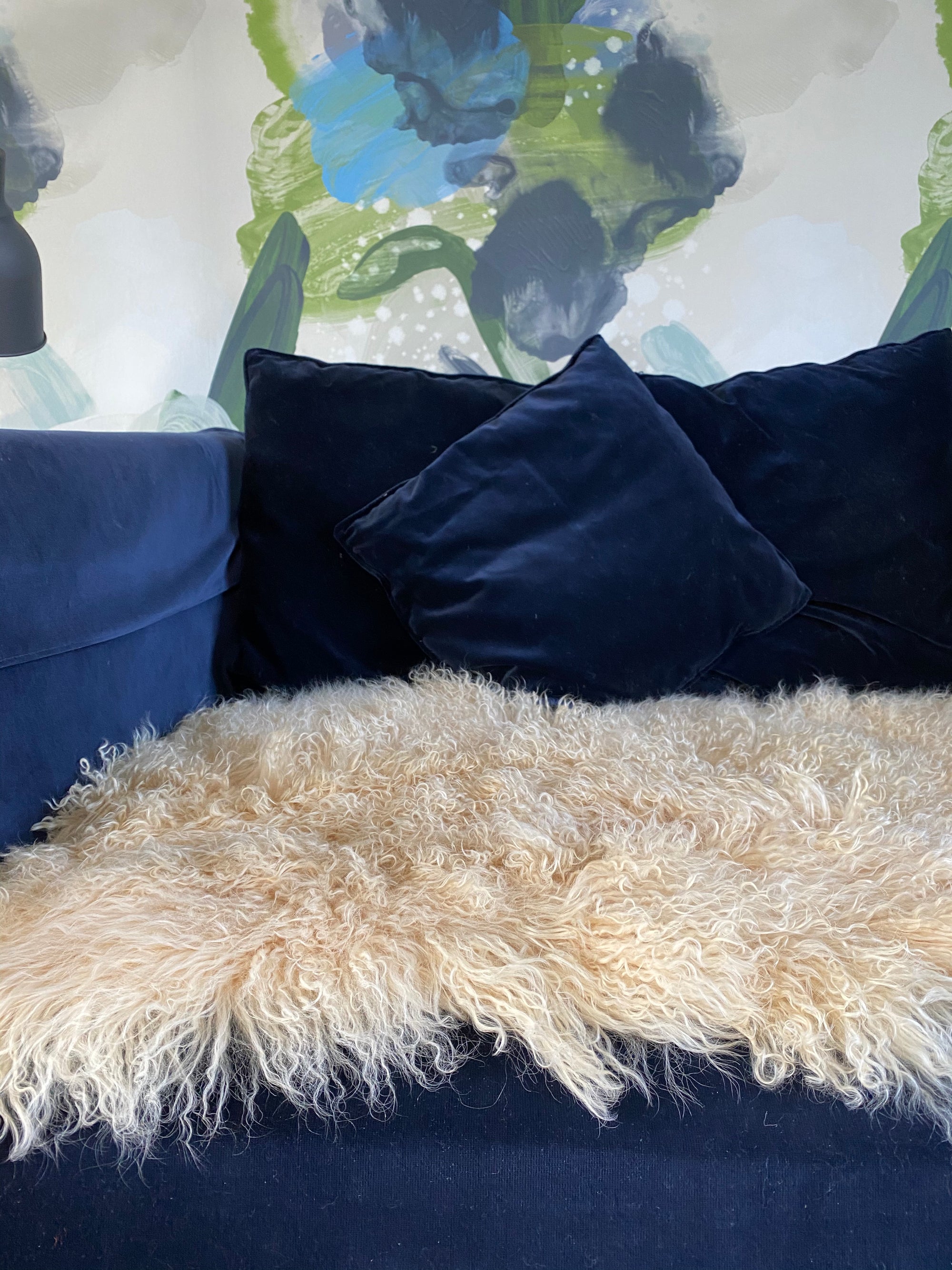 Oatmeal cream beige Mongolian Sheepskin throw sheet rug