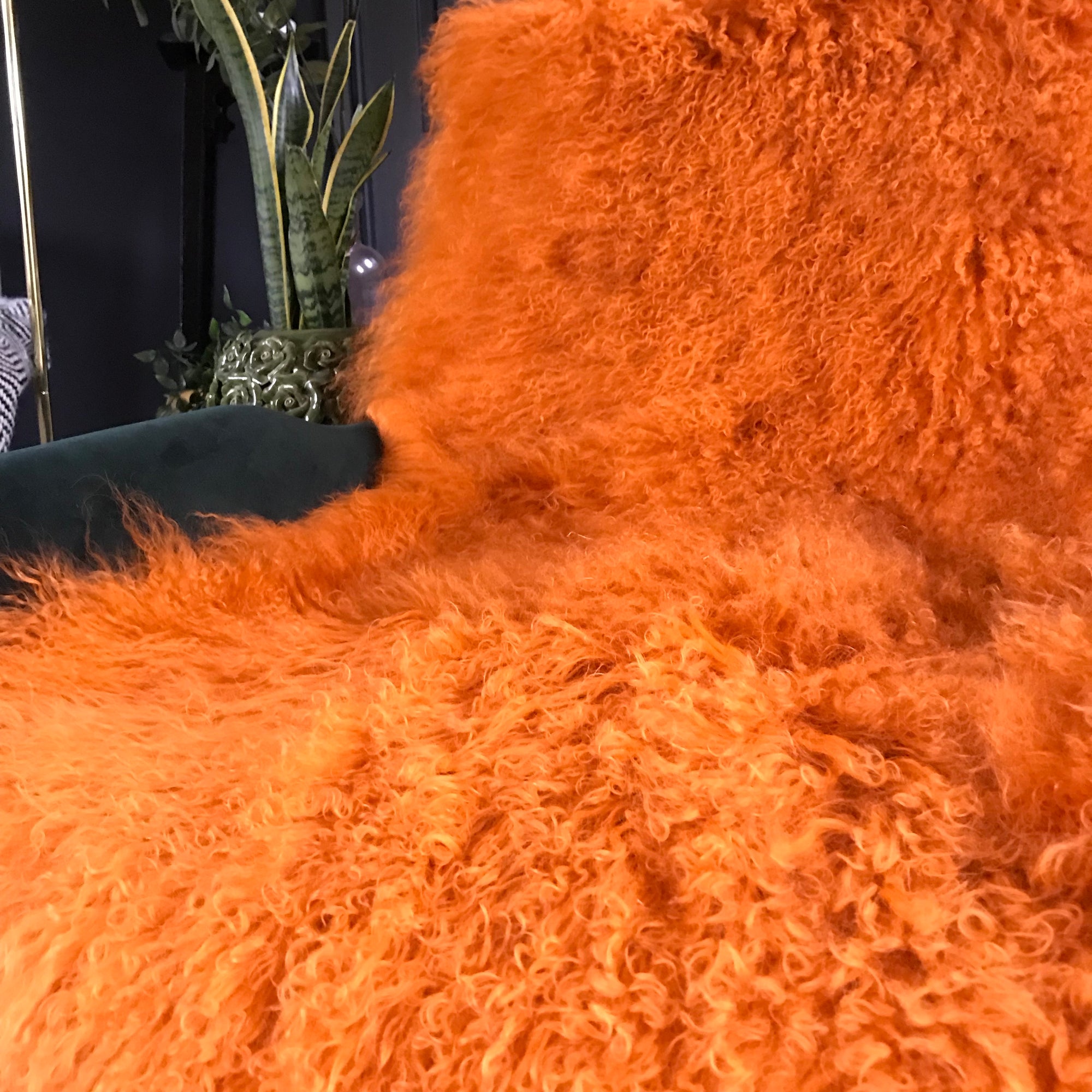 orange Mongolian Sheepskin stool 