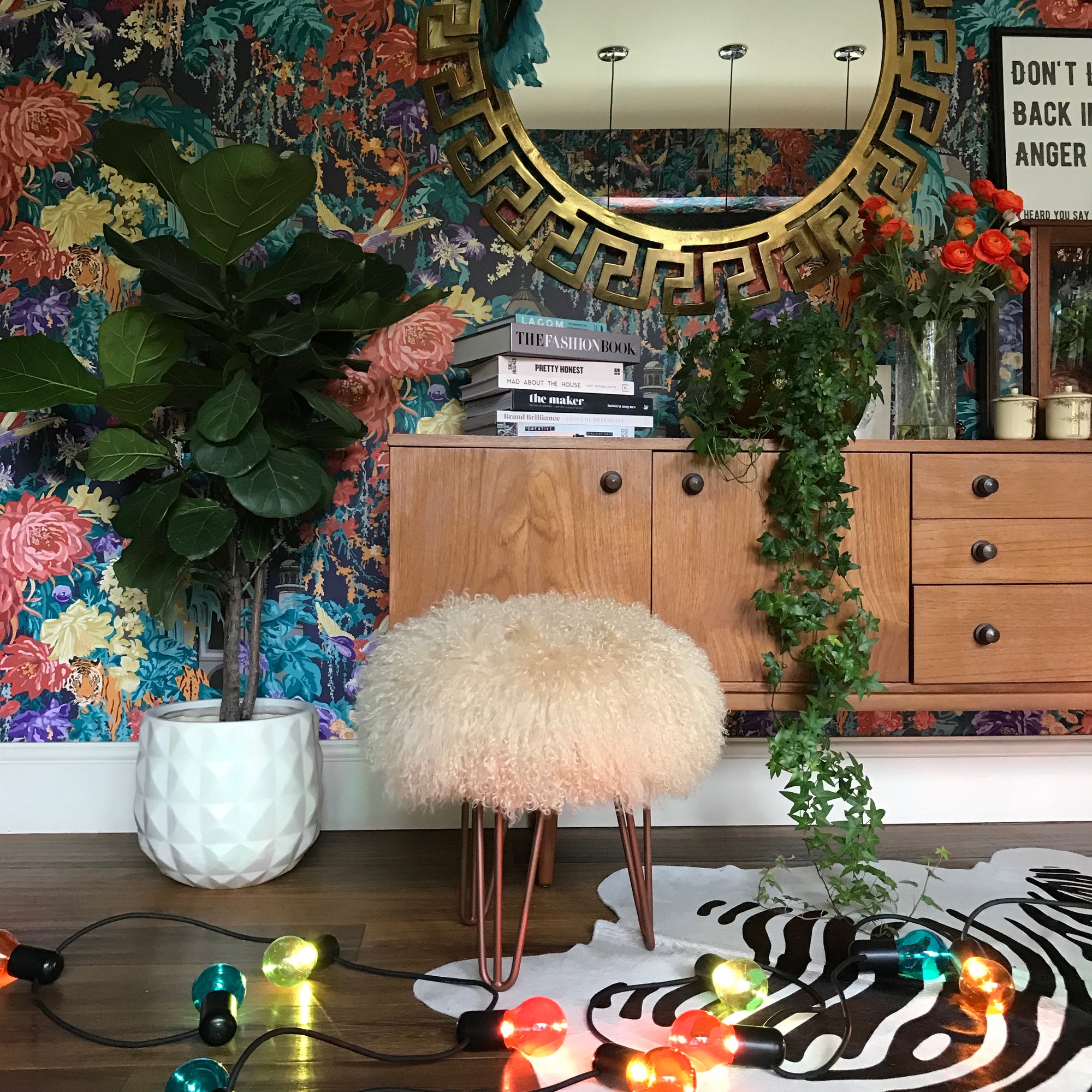 oatmeal Mongolian Sheepskin stool