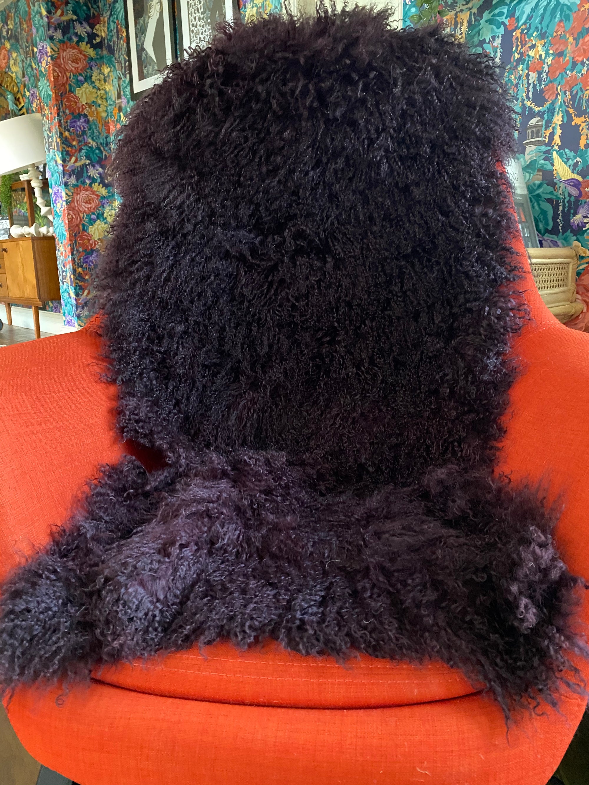 wine mongolian sheepskin bench 